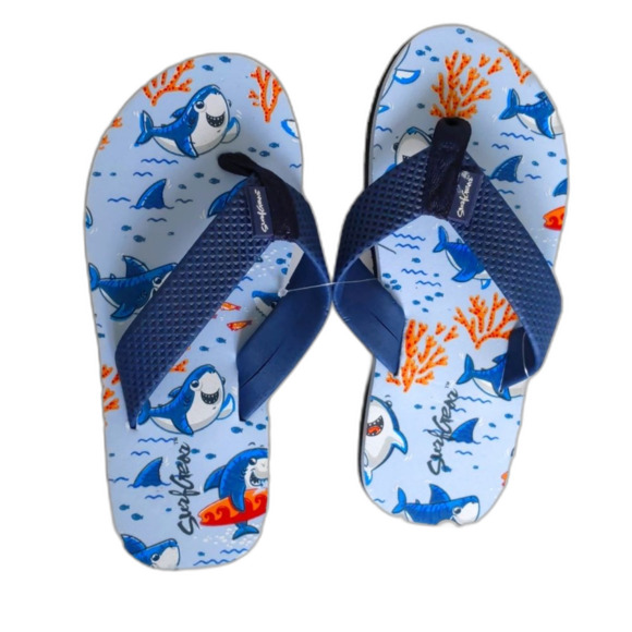 Other - NEW Kids Surf Gear Summer Beach Blue Shark Flip Flops, Size 3